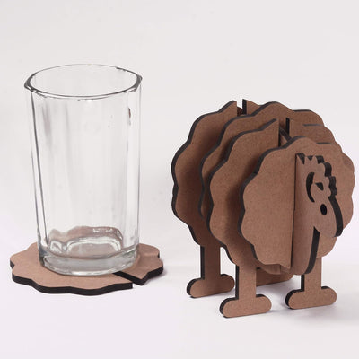 IVEI MDF DIY Coasters with Holder - MDF Plain Wooden Coasters & Holder Blank Cutouts for Painting Wooden Sheet Craft, Decoupage, Resin Art Work & Decoration - Set of 6 Coasters-- Hedgehog & Sheep
