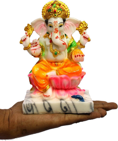 eSplanade Ganesha Ganesh on Lotus Murti Idol Statue Sculpture Figurine - Resin - Multi - 7" Inches