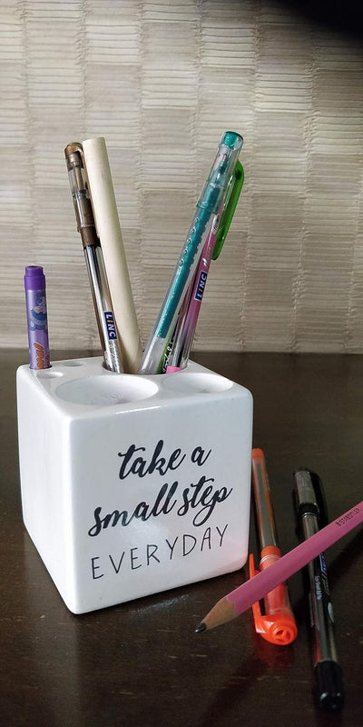 IVEI Sleek Pine Wood Rectangular Pen Stand for Father - Pen/Pencil Holder - Minimalistic Office Desk Organizer with Quote - Wooden Stationery Holder for Office and Study Table - Unique Budget Gifts