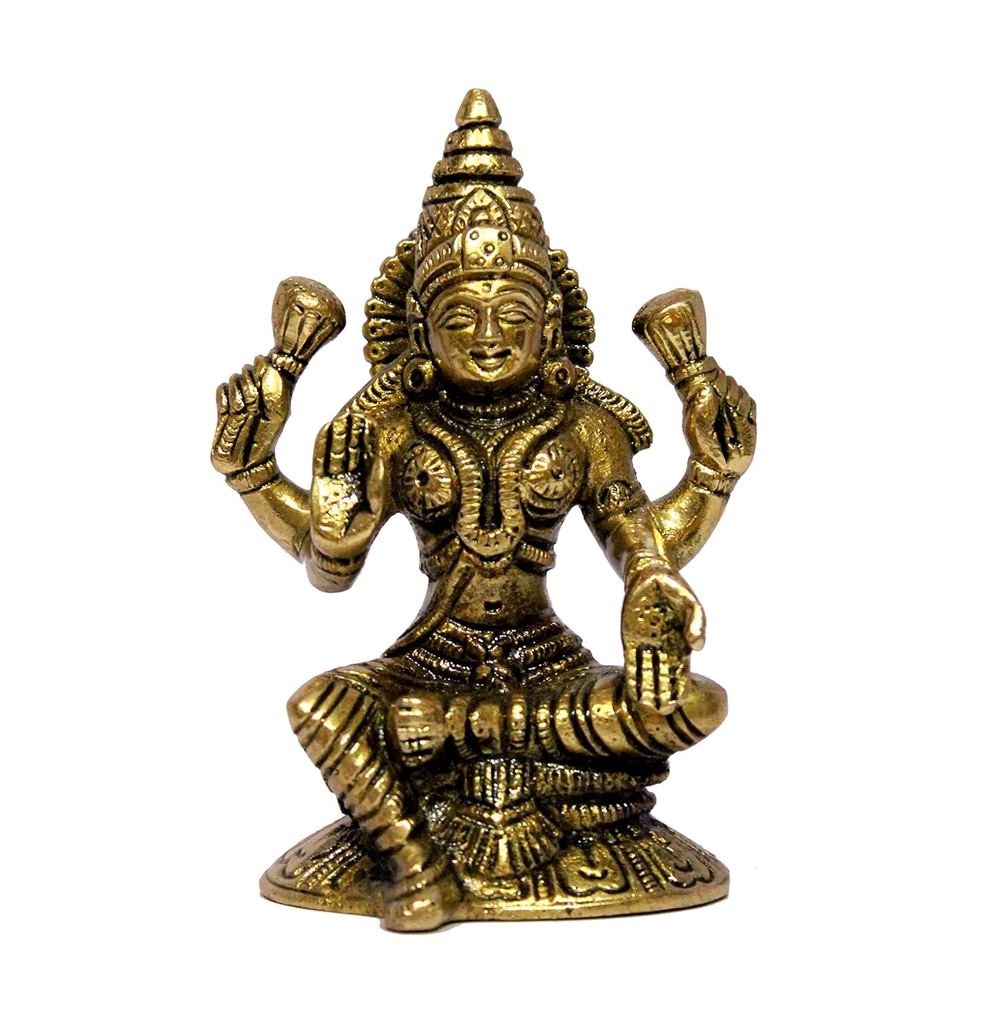 ESPLANADE Brass Laxmi Lakshmi Goddess Murti Idol Statue Figurine Sculpture - Pooja Idols - Home Decor - Golden - 4.75" Inches