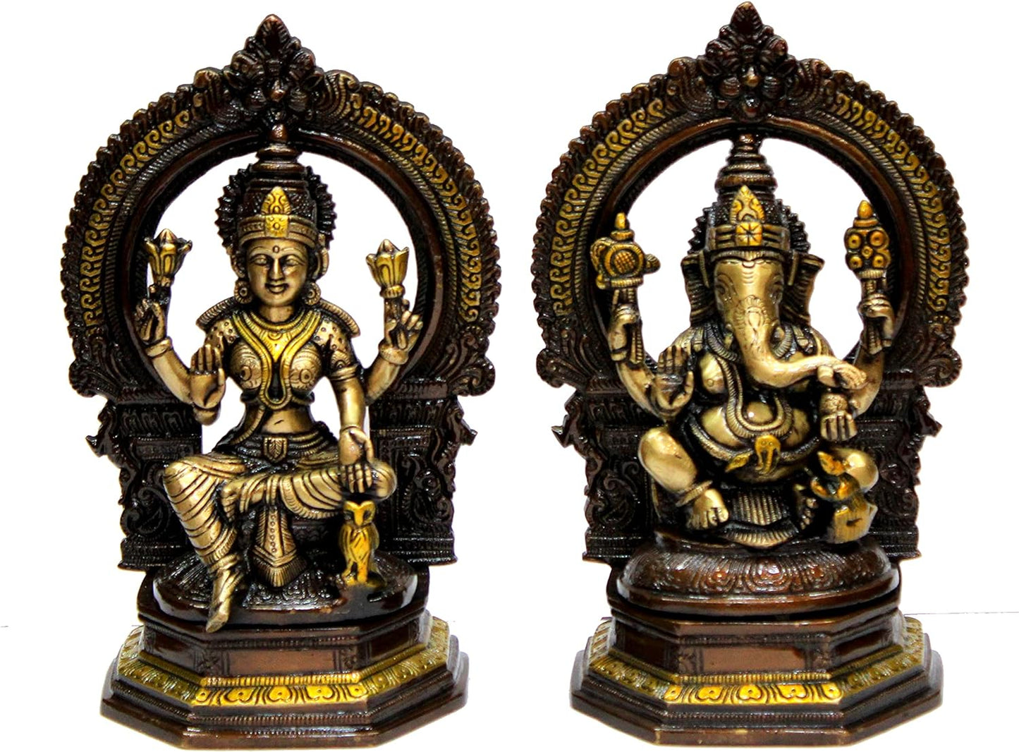 eSplanade Brass Laxmi Lakshmi Goddess Murti Idol Statue Figurine Sculpture | Pooja Idols - Home Decor | Golden - 6.75" Inches & 9.75" Inches - Multi