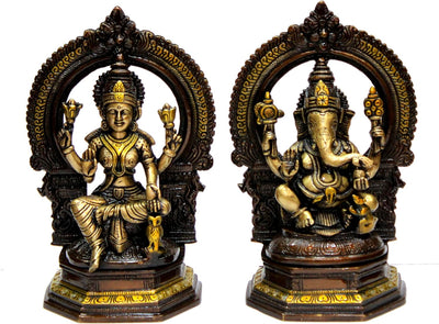 eSplanade Brass Laxmi Lakshmi Goddess Murti Idol Statue Figurine Sculpture | Pooja Idols - Home Decor | Golden - 6.75" Inches & 9.75" Inches - Multi