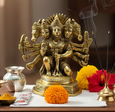 ESPLANADE Brass Panchmukhi Hanuman Anjaneya Pavan Putra Bajrangbali Idol Murti Moorti Statue (7 Inch)