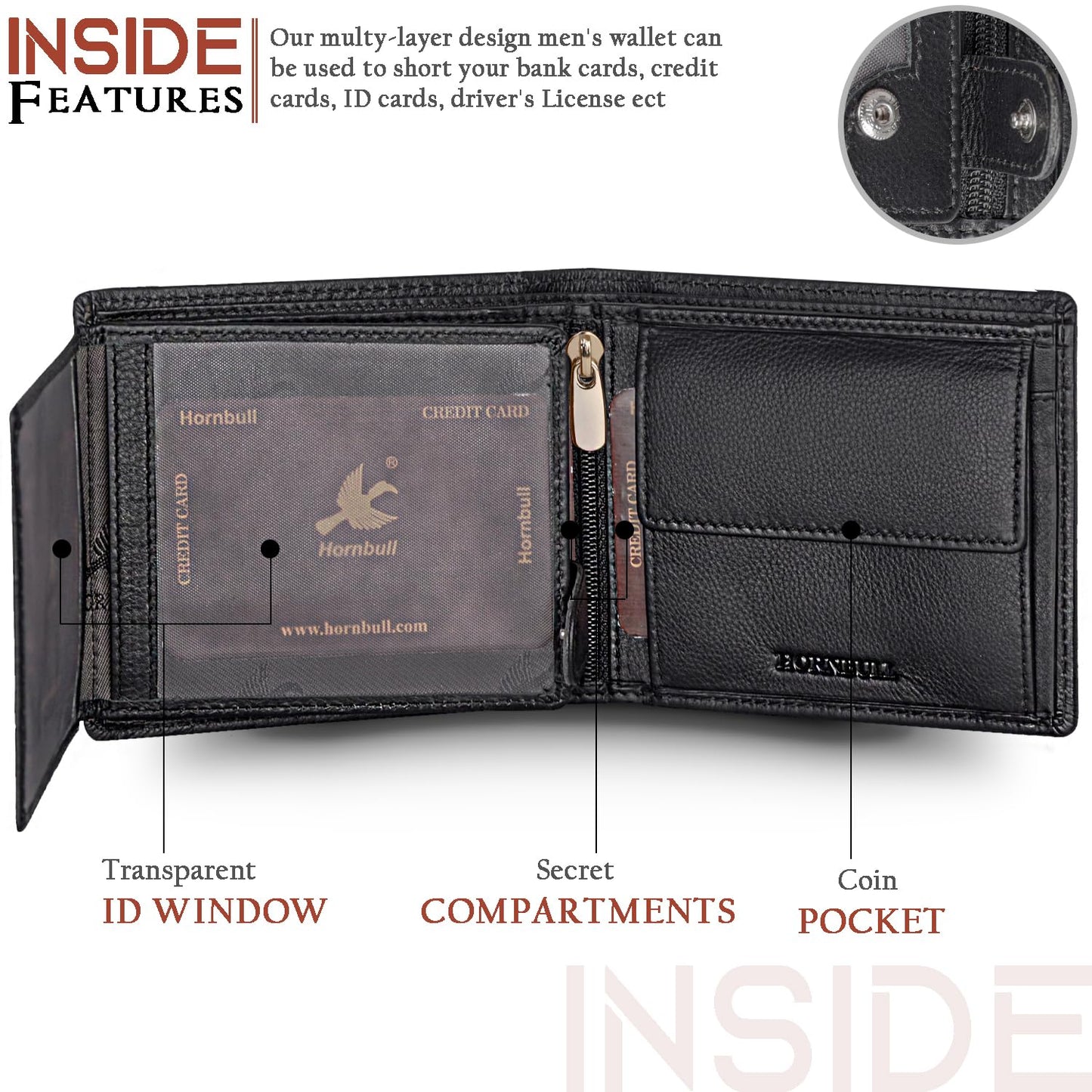 HORNBULL Themes Black RFID Blocking Leather Wallet for Men | Wallets Men Leather
