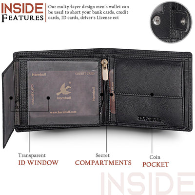HORNBULL Themes Black RFID Blocking Leather Wallet for Men | Wallets Men Leather