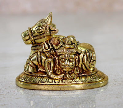 eSplanade Brass Shiva Parvati Pariwar - Shiva Family | Shiva Bholenath Shankar Parvati Ganesh Ganesha Nandi Family Murti Idol Statue Sculpture - Small Size - 2.25" inches