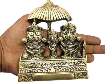 eSplanade Brass Lord Puri Jagannath, Balaram and Subhadra maa Idol for Decor Idol Murti Statue - 2.75 & 5.25 inches