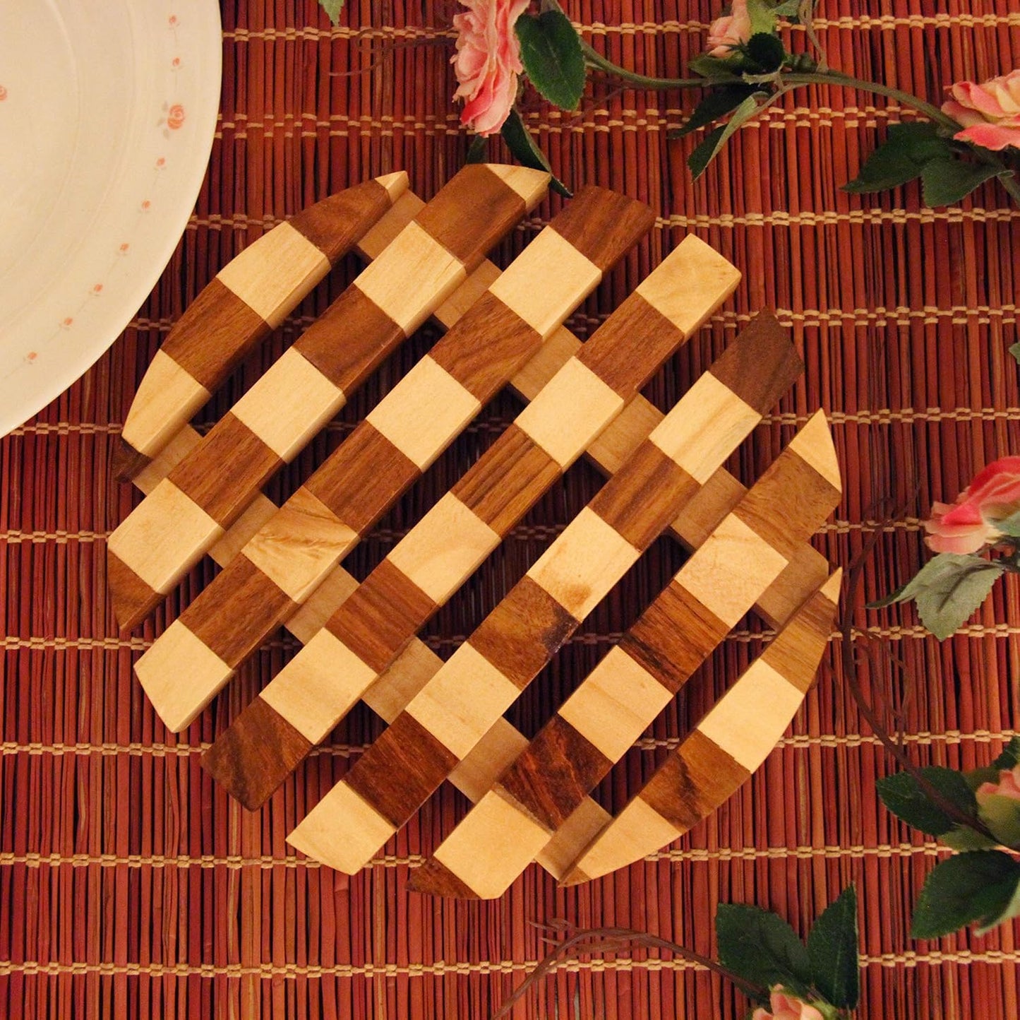 KLEO Serving Tray Platter Dish for Home and Kitchen Tableware Serveware - Wooden - 12" & 16" Diameter - Brown