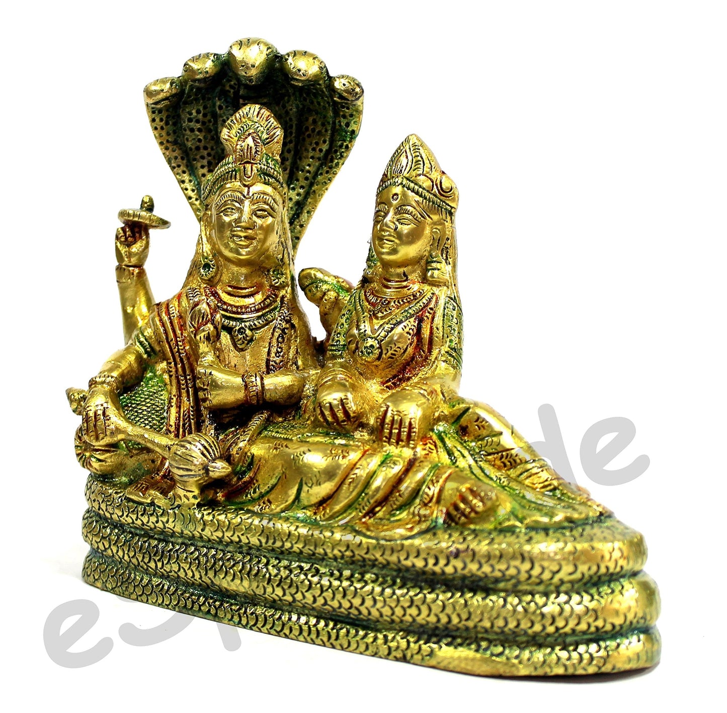 eSplanade Brass Lord Vishnu Laxmi in Ksheer Sagar - Lakshmi Narayan - Murti Idol Statue Sculpture - Golden - 3.1" Inches