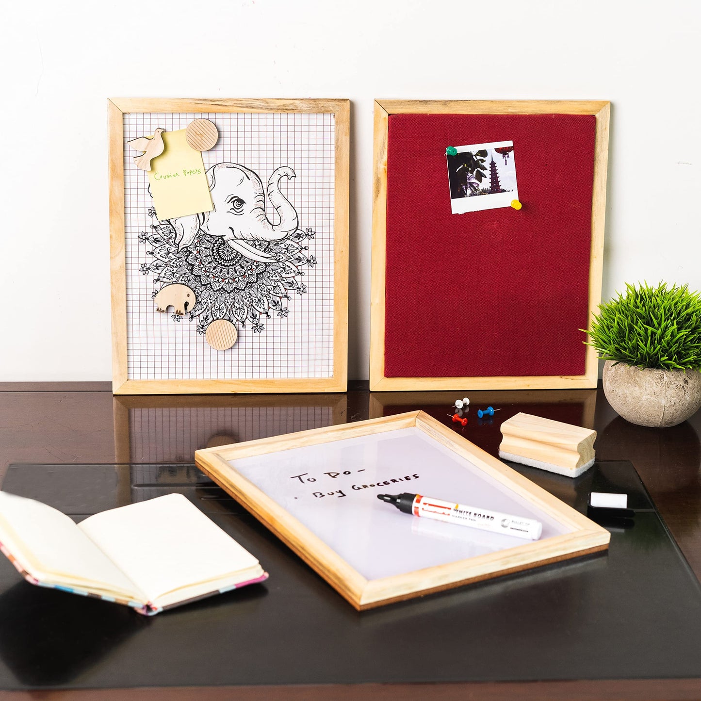 IVEI Combination Board with Magnet Board, Pin Board & Whiteboard- Set of 3- Wine -Innovative Organizer for Kids and Adults with Magnets to Do Boards, Best Gift for Home, Office, School- (Small)- Wine, yellow