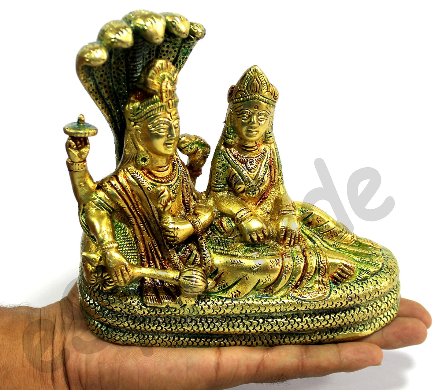 eSplanade Brass Lord Vishnu Laxmi in Ksheer Sagar - Lakshmi Narayan - Murti Idol Statue Sculpture - Golden - 3.1" Inches