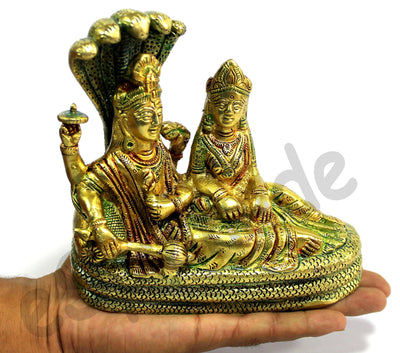 eSplanade Brass Lord Vishnu Laxmi in Ksheer Sagar - Lakshmi Narayan - Murti Idol Statue Sculpture - Golden - 3.1" Inches