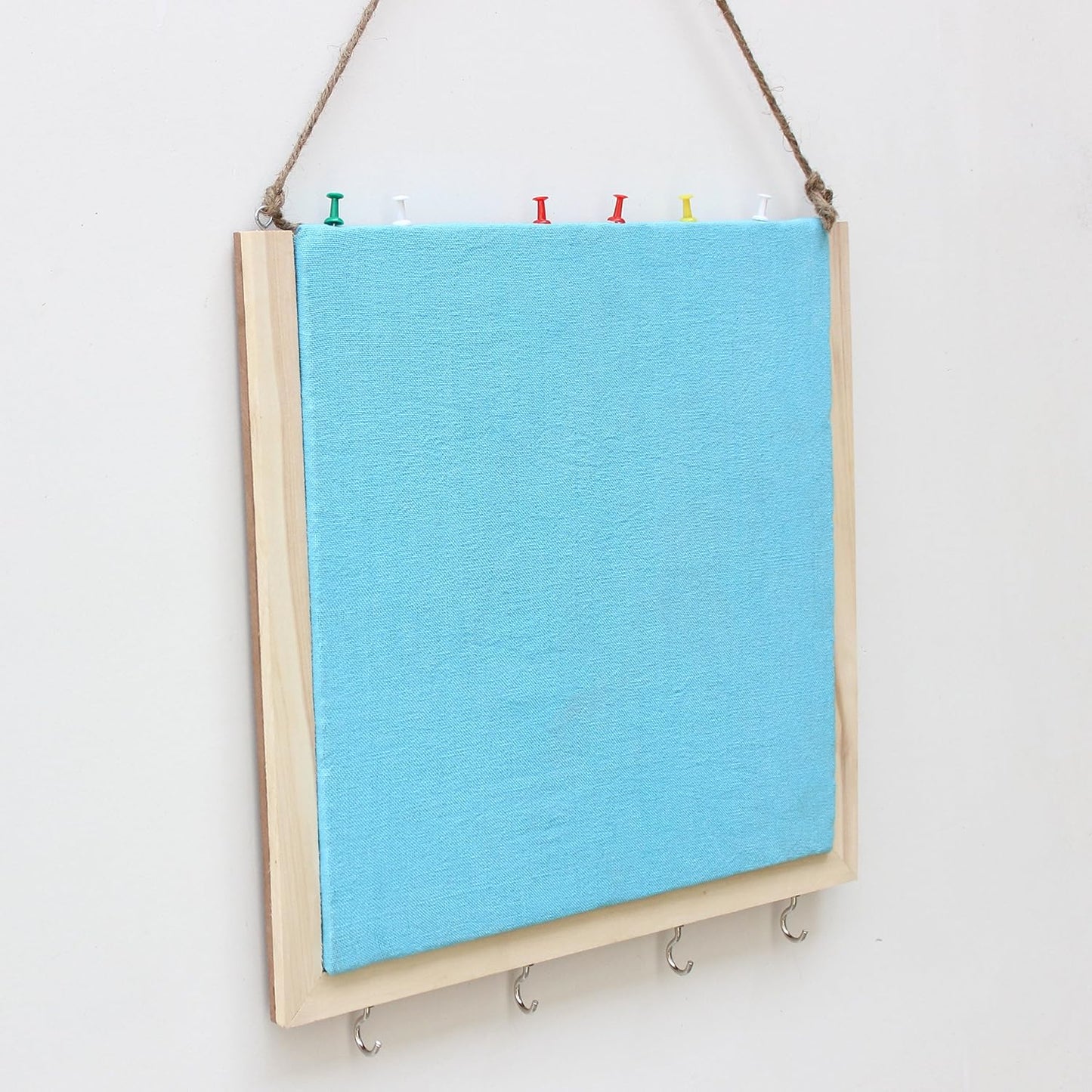IVEI Wooden Pinboard with Keyhooks - Blue, Brown
