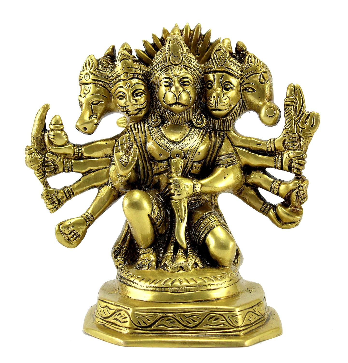 ESPLANADE Brass Panchmukhi Hanuman Anjaneya Pavan Putra Bajrangbali Idol Murti Moorti Statue (7 Inch)