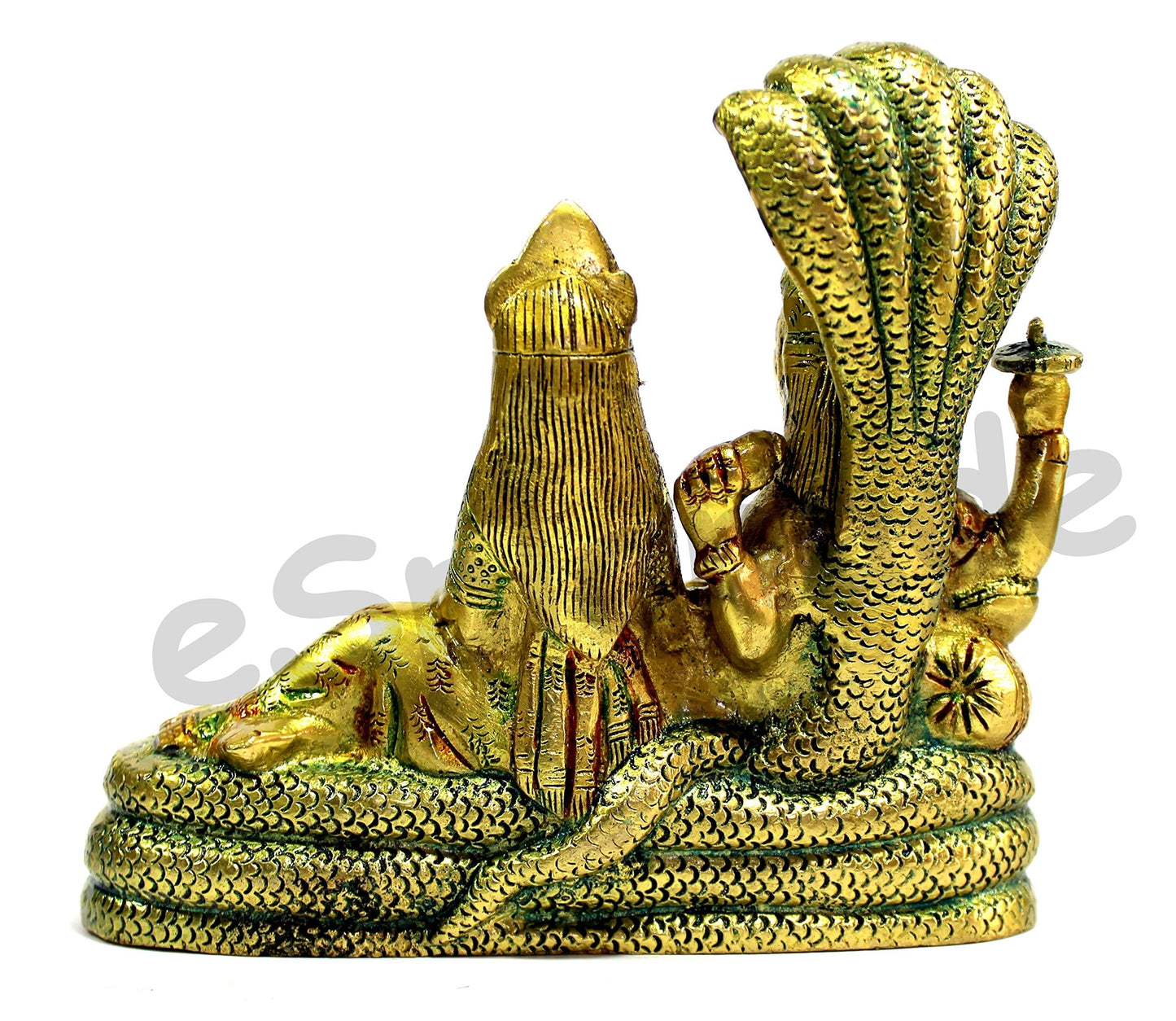 eSplanade Brass Lord Vishnu Laxmi in Ksheer Sagar - Lakshmi Narayan - Murti Idol Statue Sculpture - Golden - 3.1" Inches