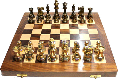 StonKraft 14" X 14 Wooden Chess Game Board Set + Brass Chess Pieces Staunton, best gift idea for birthday and Christmas