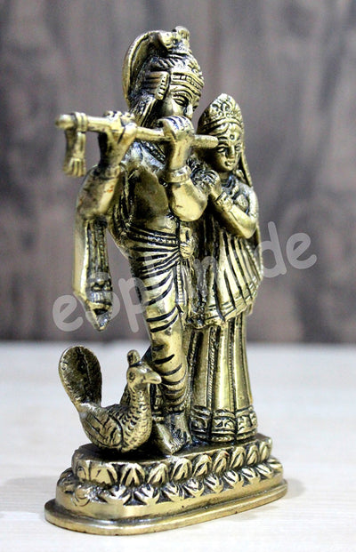 StonKraft - Radha Krishna Pair Murti Idol Statue Sculpture - Brass- Antique