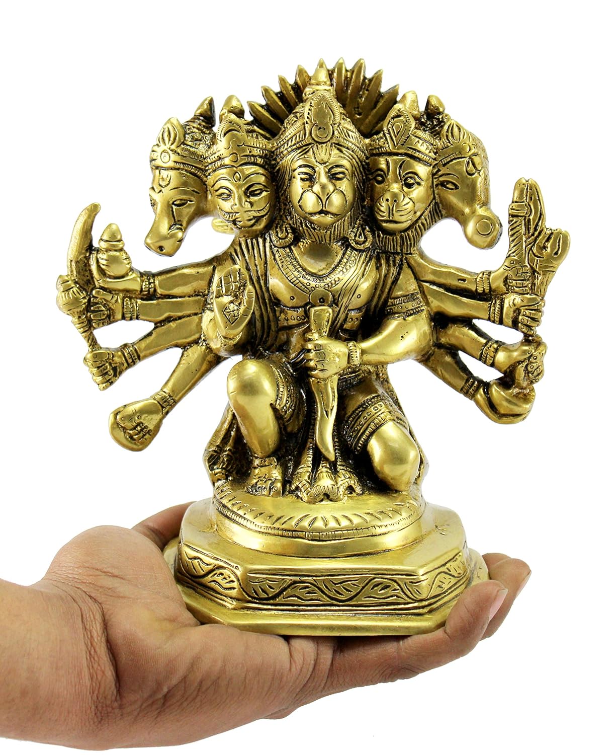 ESPLANADE Brass Panchmukhi Hanuman Anjaneya Pavan Putra Bajrangbali Idol Murti Moorti Statue (7 Inch)