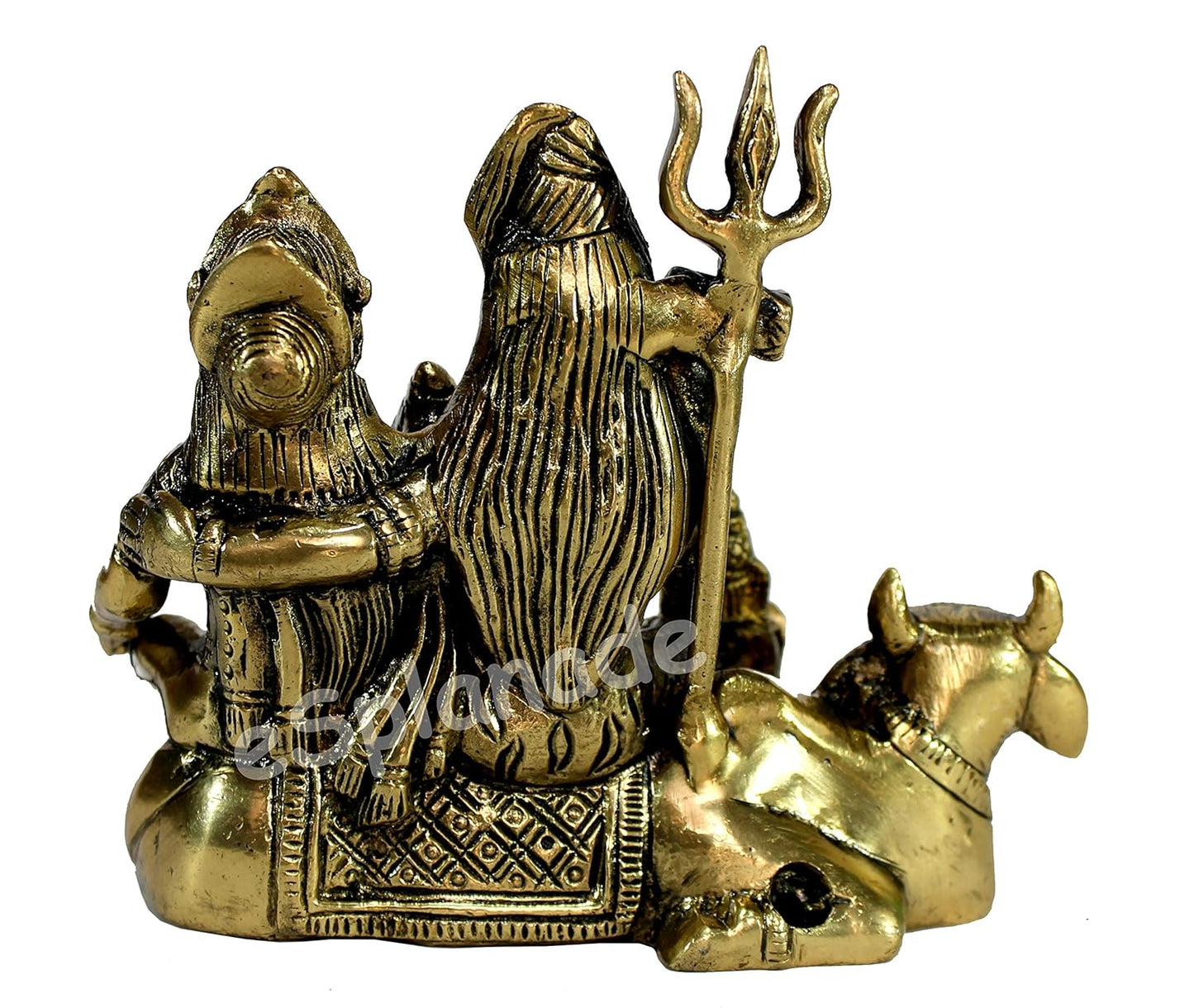 StonKraft 6-inch Brass Shiv Parivar Shiva Parvati Ganesh Family Murti Idol Statue Sculpture, 4.5-inch (Golden)