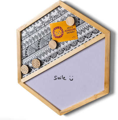 IVEI Hexagon Shaped Combination Board with Magnet Board, Pin Board & Whiteboard - Set of 2 - Innovative Organizer for Kids and Adults with Magnets to Do Boards Gift for Home, Office- Dark blue, Grey, Pink, Yellow