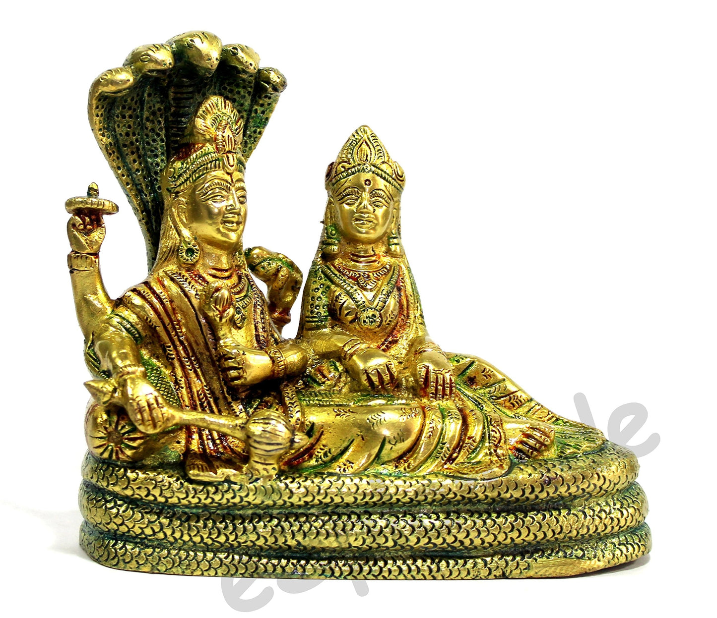 eSplanade Brass Lord Vishnu Laxmi in Ksheer Sagar - Lakshmi Narayan - Murti Idol Statue Sculpture - Golden - 3.1" Inches