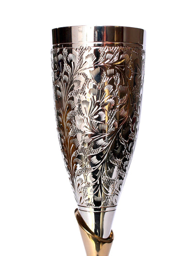 Stonkraft Engraved Pure Brass Premium Goblet Champagne Flutes Coupes Wine Glass Set Standard Silver
