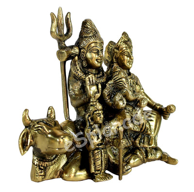 StonKraft 6-inch Brass Shiv Parivar Shiva Parvati Ganesh Family Murti Idol Statue Sculpture, 4.5-inch (Golden)