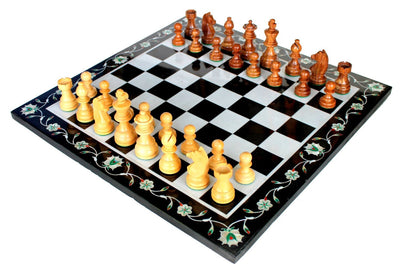 StonKraft 12"x12" Collectible Marble Pietra Dura Chess Board Game Set + Wood Carved Piece,for all ages