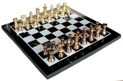 StonKraft Marble Chess Game Board Set Brass Crafted Pieces (15" X 15" inches),for all ages