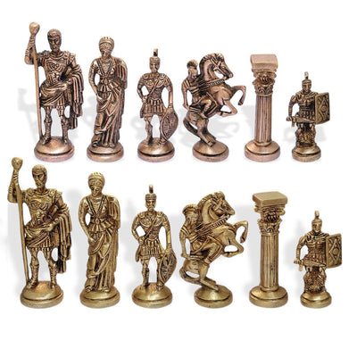 StonKraft Chess Game Board Set Made with Australian Marble, Lapis Lazuli + Roman Brass Pieces (15" X 15" inches)