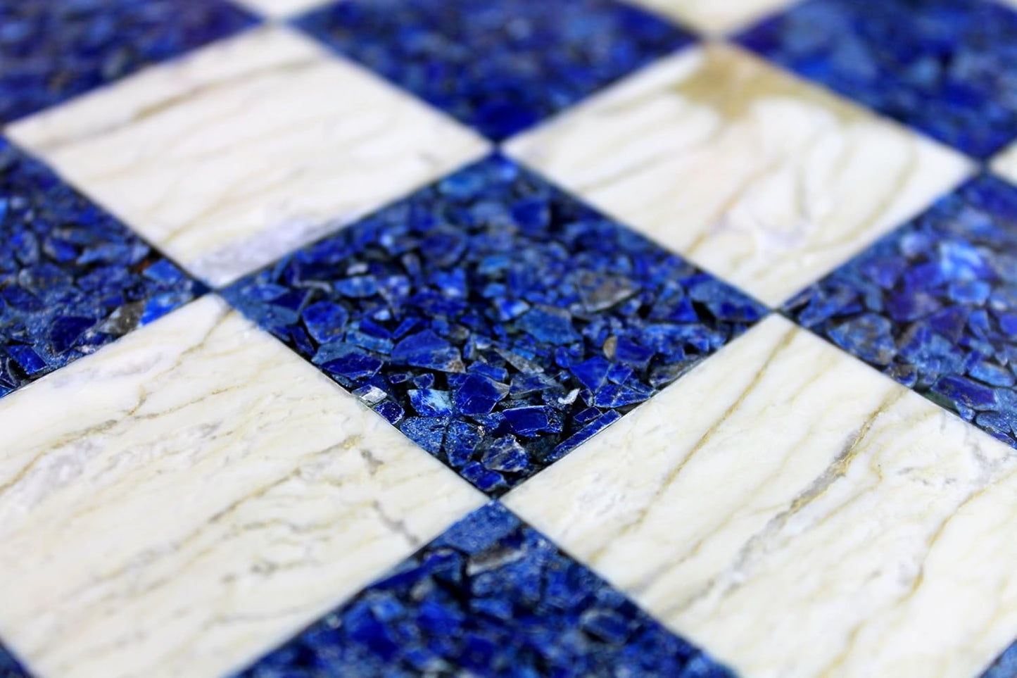 StonKraft 15" X 15" Collectible Chess Game Board Set Made with Australian Marble, Lapis Lazuli + Wood Pieces