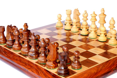 Stonkraft 15" X 15" Collectible Acasia Wood Wooden Chess Game Board Set + Wooden Crafted Pieces - 6 Years and Up