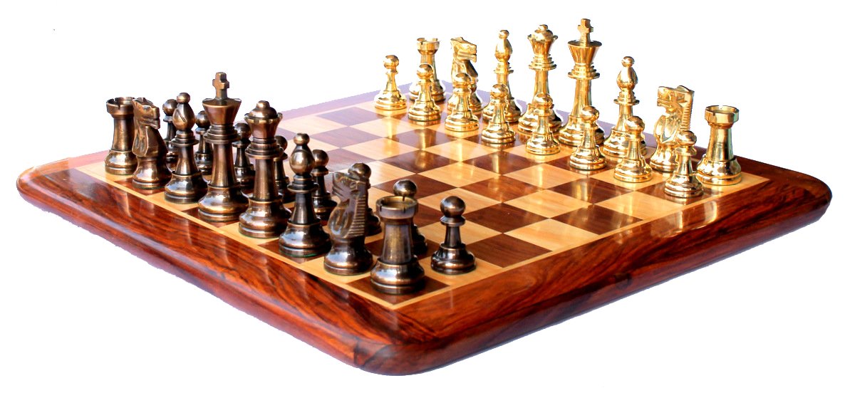 StonKraft Kid, Adult 15" X 15" Collectible Acacia Wood Wooden Chess Game Board Set + Brass Crafted Pieces