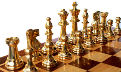StonKraft Kid, Adult 15" X 15" Collectible Acacia Wood Wooden Chess Game Board Set + Brass Crafted Pieces
