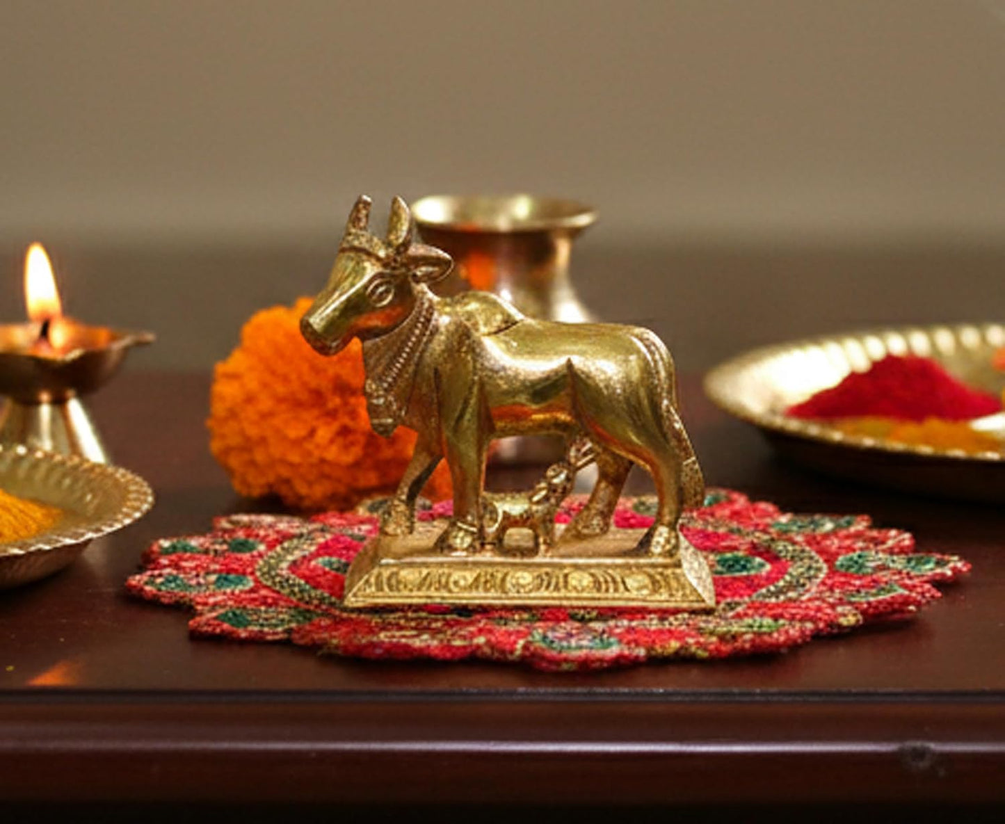 StonKraft Brass Kamdhenu Kamadhenu Idol Murti Statue 2.5 & 6.5"