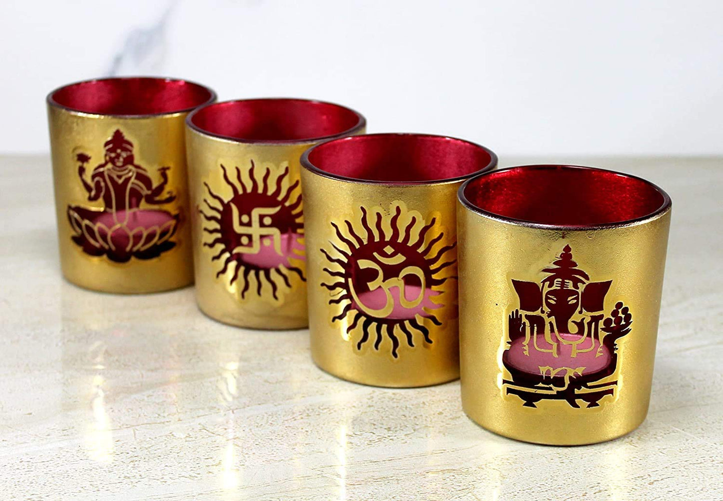 Esplanade Glass Tealight Holders – Pack of 4 | Decorative Candle Holders for Home Décor, Festive Lighting & Table Centerpieces