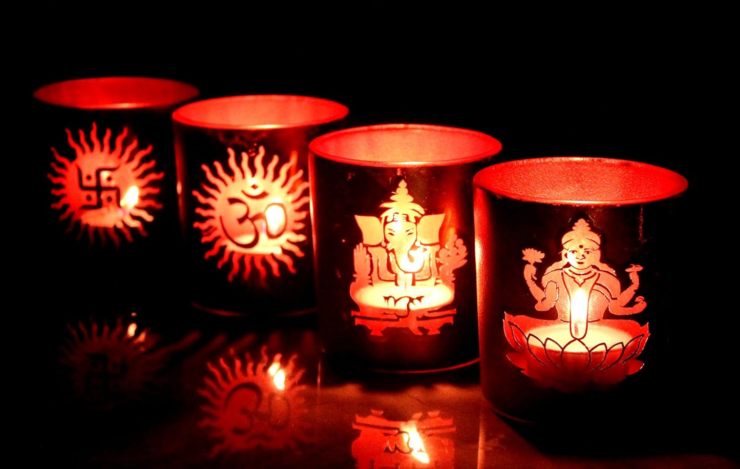Esplanade Glass Tealight Holders – Pack of 4 | Decorative Candle Holders for Home Décor, Festive Lighting & Table Centerpieces