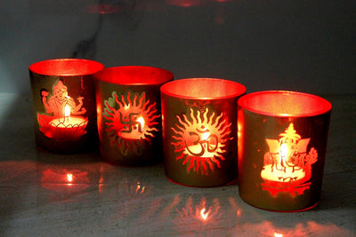 Esplanade Glass Tealight Holders – Pack of 4 | Decorative Candle Holders for Home Décor, Festive Lighting & Table Centerpieces
