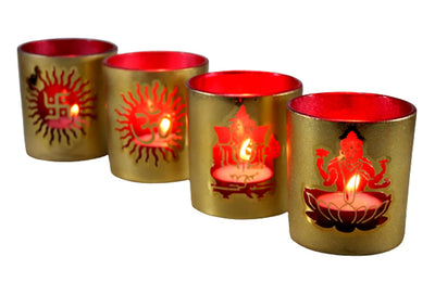 Esplanade Glass Tealight Holders – Pack of 4 | Decorative Candle Holders for Home Décor, Festive Lighting & Table Centerpieces