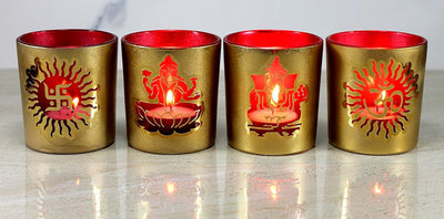 Esplanade Glass Tealight Holders – Pack of 4 | Decorative Candle Holders for Home Décor, Festive Lighting & Table Centerpieces