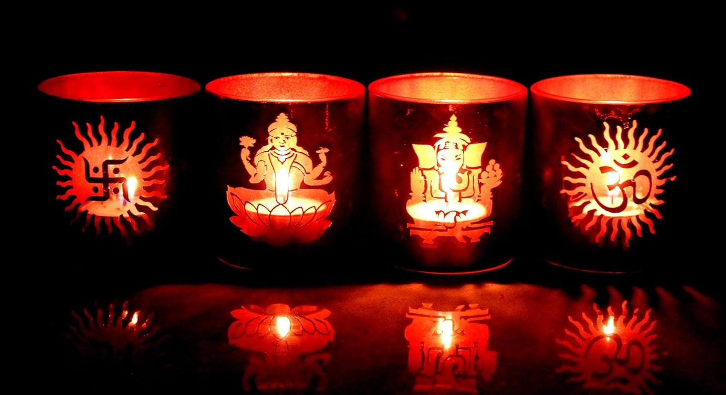 Esplanade Glass Tealight Holders – Pack of 4 | Decorative Candle Holders for Home Décor, Festive Lighting & Table Centerpieces