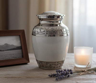 eSplanade Metal Cremation Urn Memorial Jar Pot Container | Medium Size Urn for Funeral Ashes Burial | Engraved Metal Urn