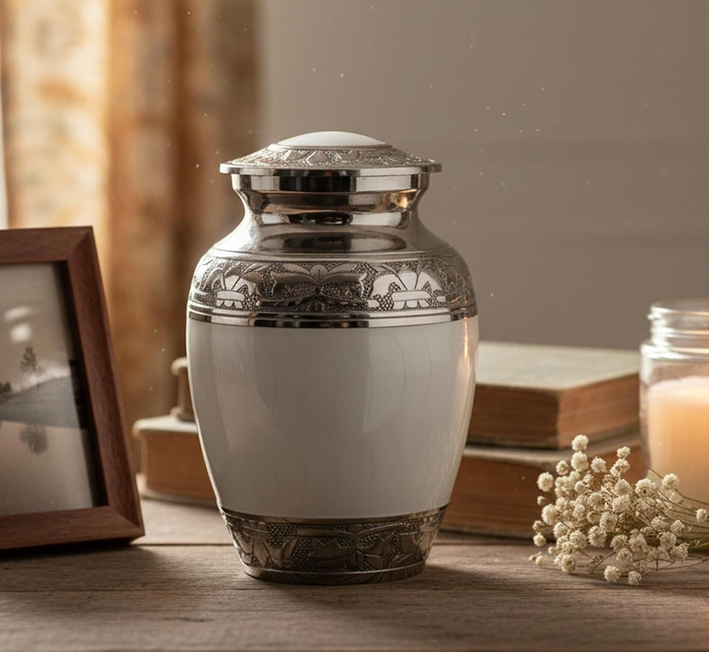 eSplanade Metal Cremation Urn Memorial Jar Pot Container | Medium Size Urn for Funeral Ashes Burial | Engraved Metal Urn