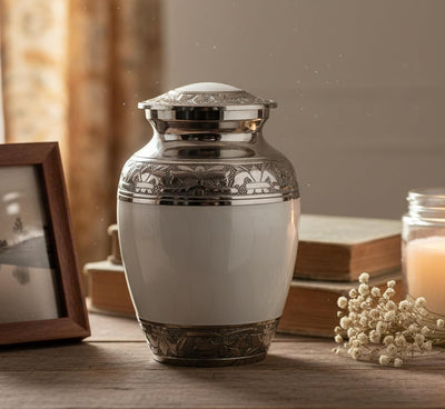 eSplanade Metal Cremation Urn Memorial Jar Pot Container | Medium Size Urn for Funeral Ashes Burial | Engraved Metal Urn