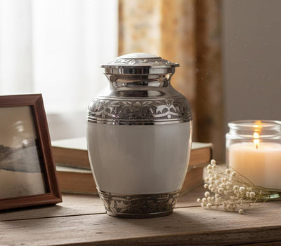 eSplanade Metal Cremation Urn Memorial Jar Pot Container | Medium Size Urn for Funeral Ashes Burial | Engraved Metal Urn