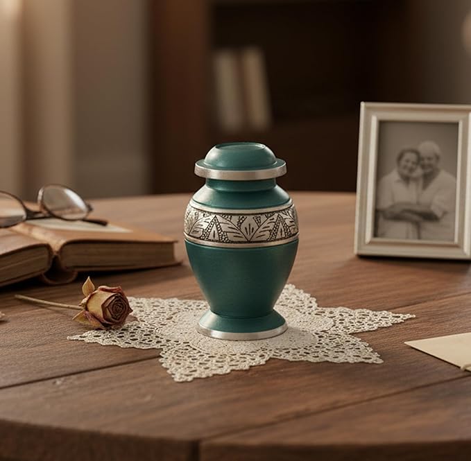 eSplanade Metal Mini Cremation Urn Keepsake Memorial Jar Pot Container | Small Urn for Funeral Ashes Burial | Engraved Metal Keepsake | Navy Blue, Grey, Purple, White  - 3" Inches