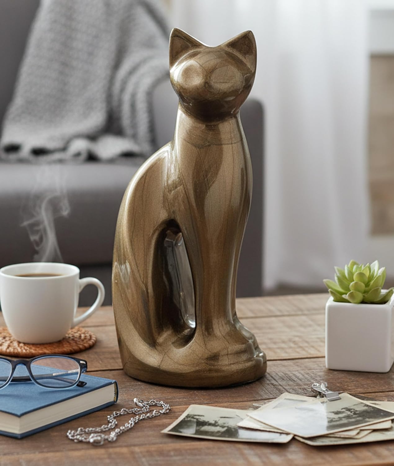 eSplanade- Cat Kitten Shape Cremation urn | Memorial Funeral Burial Full-Size urn for Ashes| Size - 9 inches.