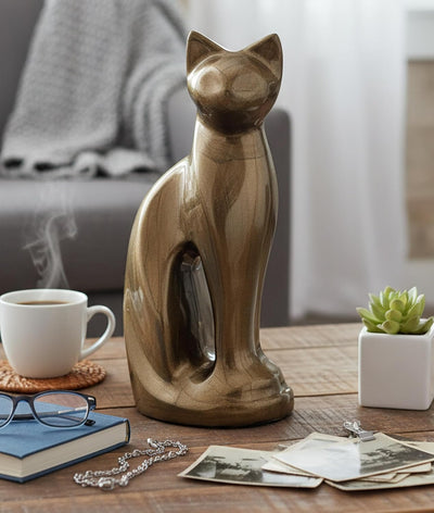 eSplanade- Cat Kitten Shape Cremation urn | Memorial Funeral Burial Full-Size urn for Ashes| Size - 9 inches.