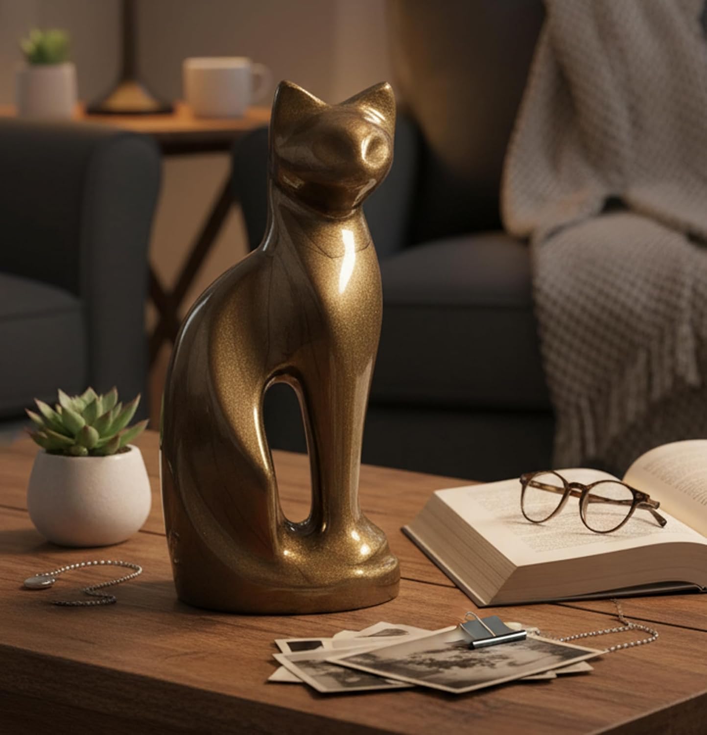 eSplanade- Cat Kitten Shape Cremation urn | Memorial Funeral Burial Full-Size urn for Ashes| Size - 9 inches.