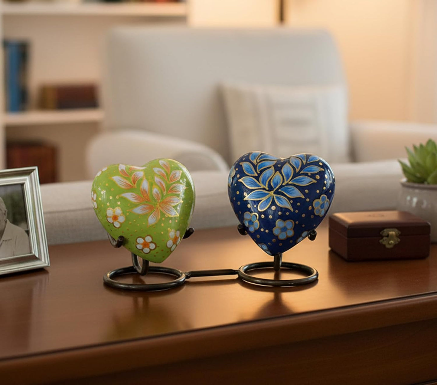 eSplanade Metal Mini Cremation Urn Heart-shaped Keepsake Memorial Jar Pot Container | Small Urn for Funeral Ashes Burial | Wave Textured Metal Keepsake with Stand | Multicolor